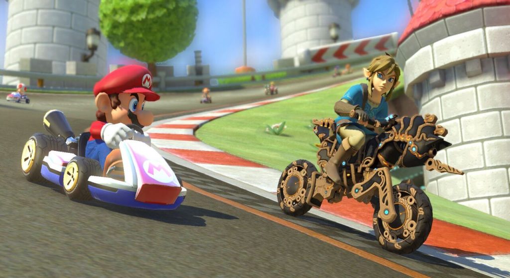 Mario and Link drive side by side in Mario kart 8 deluxe